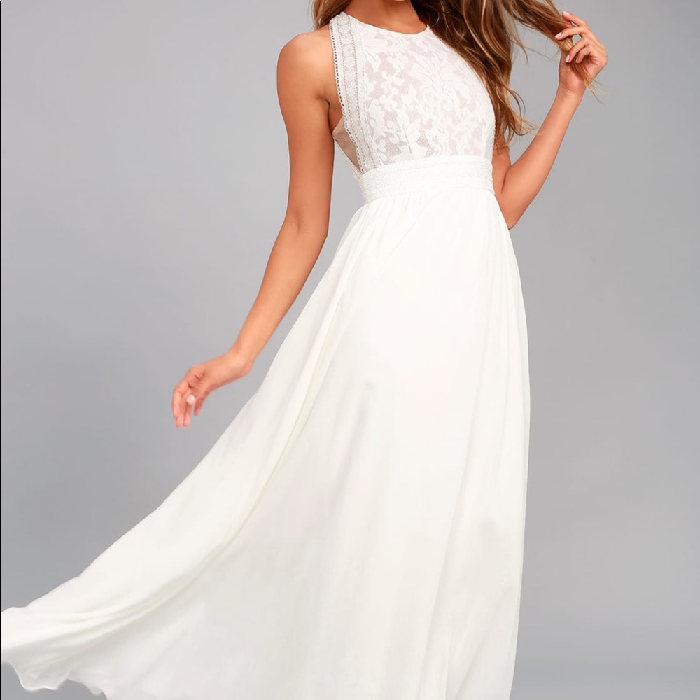 Long white lace dress